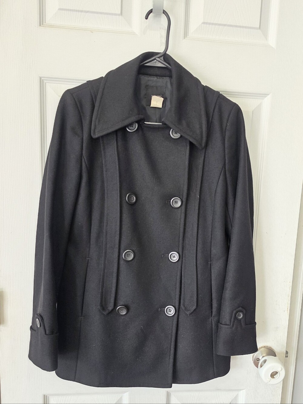 J.Crew Women's Black Wool Blend Double Breasted Peacoat Jacket Size 4 Structured - Picture 1 of 14